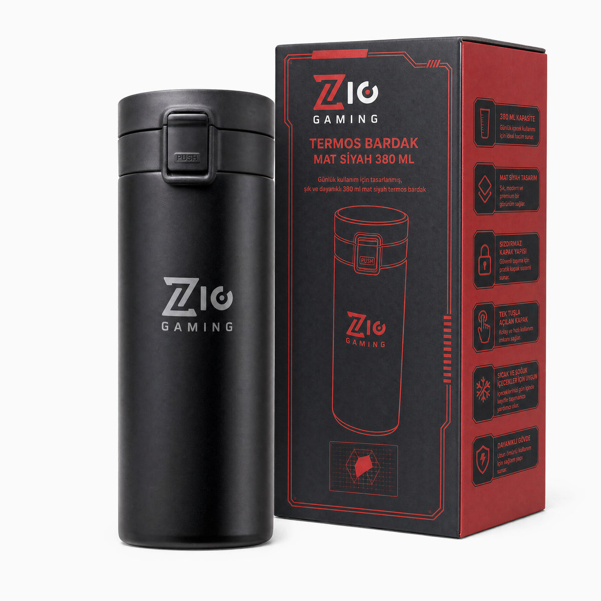 Termos Bardak Mat Siyah 380ml – Filtreli Çift Katmanlı Mug